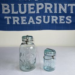 🫙💎 Vintage Atlas EZ Seal Clear & Aqua Glass Jars – Set of 2 💎🫙