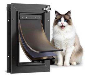 PETCOMING Small Aluminum 3-Flap Insulated Cat Dog Door Lockable Black