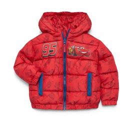Disney Cars Lightning McQueen Hooded Puffer Jacket, New