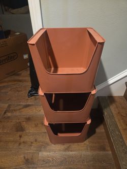 Set of 3 Crate and Barrell Rose Pink Metal Storage bins