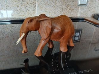 Vintage Mid Century Elephant African Wooden Hand Carved Art Sculpture