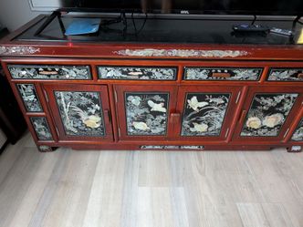 Vintage Asian Mother-of-Pearl Inlaid Wood Cabinet / Buffet / TV Stand