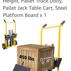 LuminaLiftCure Foldable Hydraulic Material Lift Winch Stacker with Swivel Wheels, 450lbs Pallet Forklift with 35" Lift Height, Pallet Truck Dolly, Pal