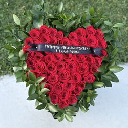 50 Roses Heart Standing Arrangement