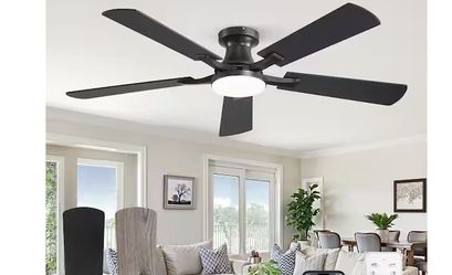 52 in. Smart Indoor Black Flush Mount Ceiling Fan with Light, App and Remote