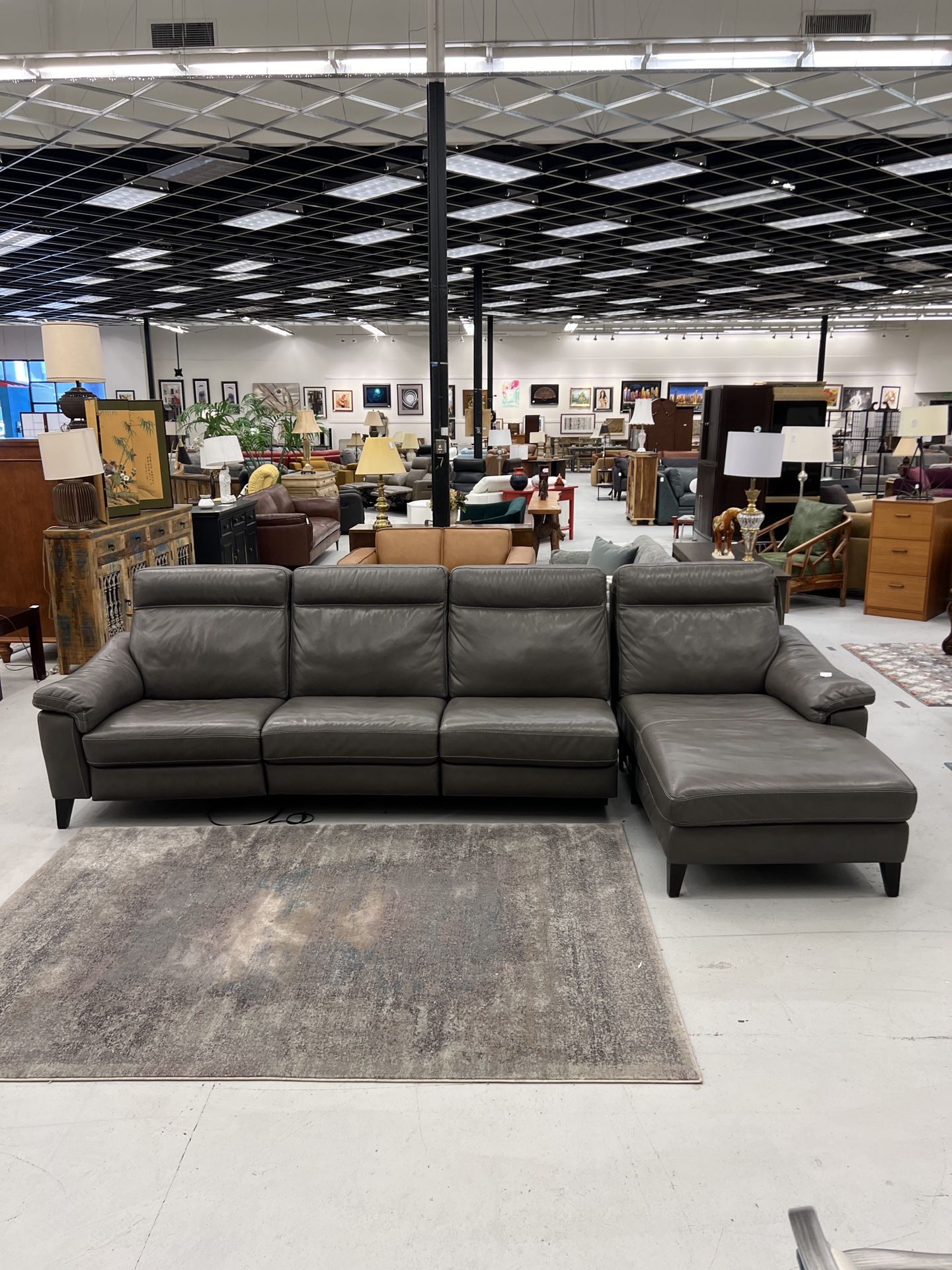 Macy’s Grey Leather Power Sectional