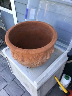 Italian Tuscan Terracotta Round Planter. Never used. Large size. 12” high x 16 wide