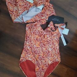 Womens Onepiece Swimsuit  Sz L Nwt With Skirt Coverup 