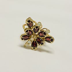Vintage Estate 14K Yellow Gold Opal & Garnet Butterfly Ring Hallmarked