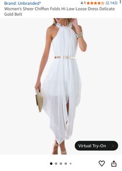 Women's White Chiffon Hi-Low Halter Dress L size