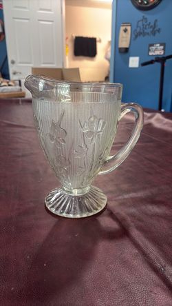 Vintage Clear Glass Footed Pitcher