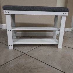 White Shoe Storage Bench With Cushion