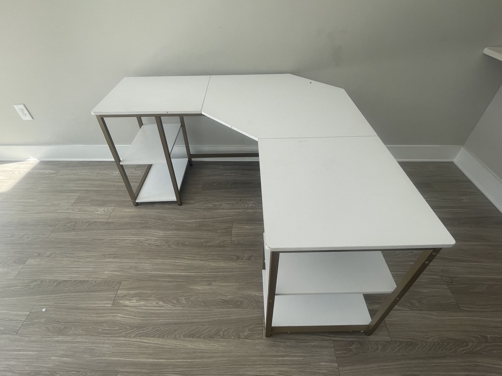 Elephance Large LShaped Computer Desk with Shelves, Modern Home Office