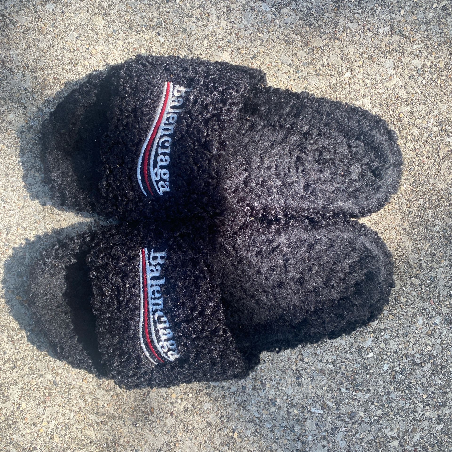 Black Fur Balenciaga Slides
