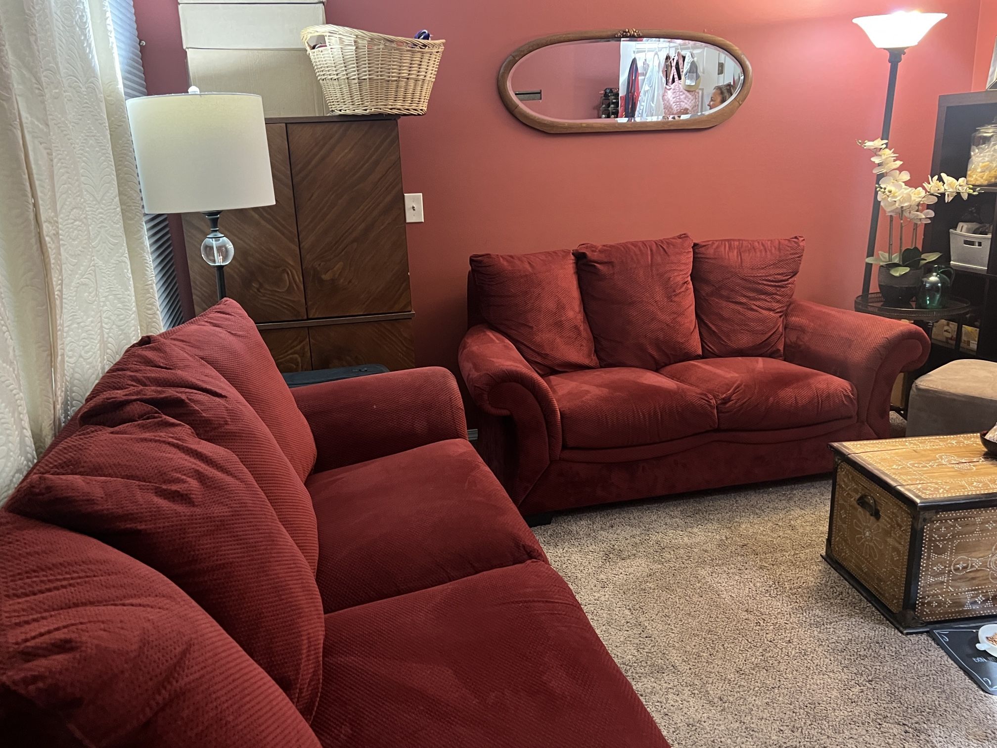 Red Couch & Loveseat