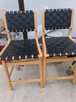 Set of 2 Woven Leather Dining Chairs