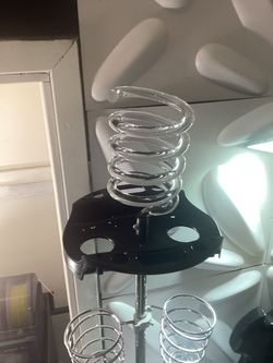 Salon Hair Dryer Stand – Marble Base, Chrome Holders, Acrylic Spiral