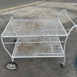 ♦️ Wrought iron two-tier serving cart (MCM)  mesh shelves and scrolled handles♦️