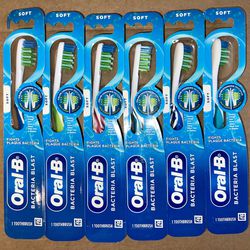 6 Oral B Bacteria Blast Manual Toothbrushes, Soft Bristle