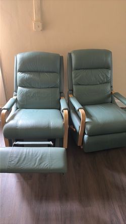 Pair of Teal Leather Recliner Chairs