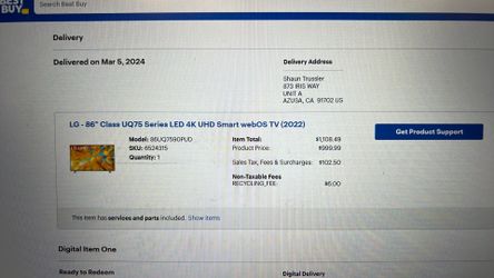 86 inch LG TV Used