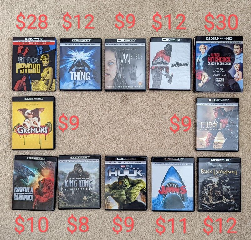 4K UHD Horror/Thriller Movies - mint condition