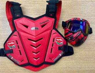 Red Motorcycle / Dirt Bike Chest Protector & Goggles Set Aprilia Style