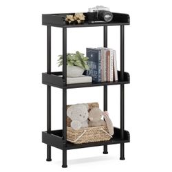 Hosfais Bookshelf Small Book Shelf, 3 Tier Wood Bookcase Industrial, Black 