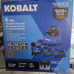 Kobalt 6 Gal Portable Air Compressor With 3 Tool Combo Kit