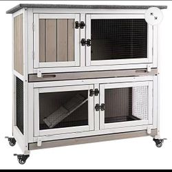 36″LRabbit Hutch Wooden 2 Story,Guinea Pig Pet House for Small to Medium Animals,Grey