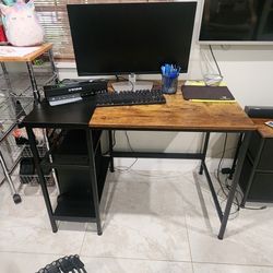 Desk, Office Chair And Small Cabinet