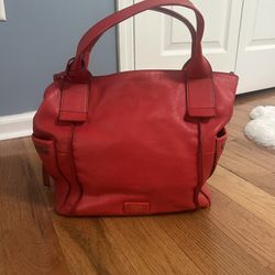 Fossil Purse Large Tote Emerson Satchel Red Leather Detachable Strap Crossbody