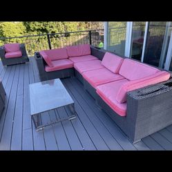 Outside deck sofa and dining table  