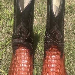 Authentic Crocodile Square Toe Boots