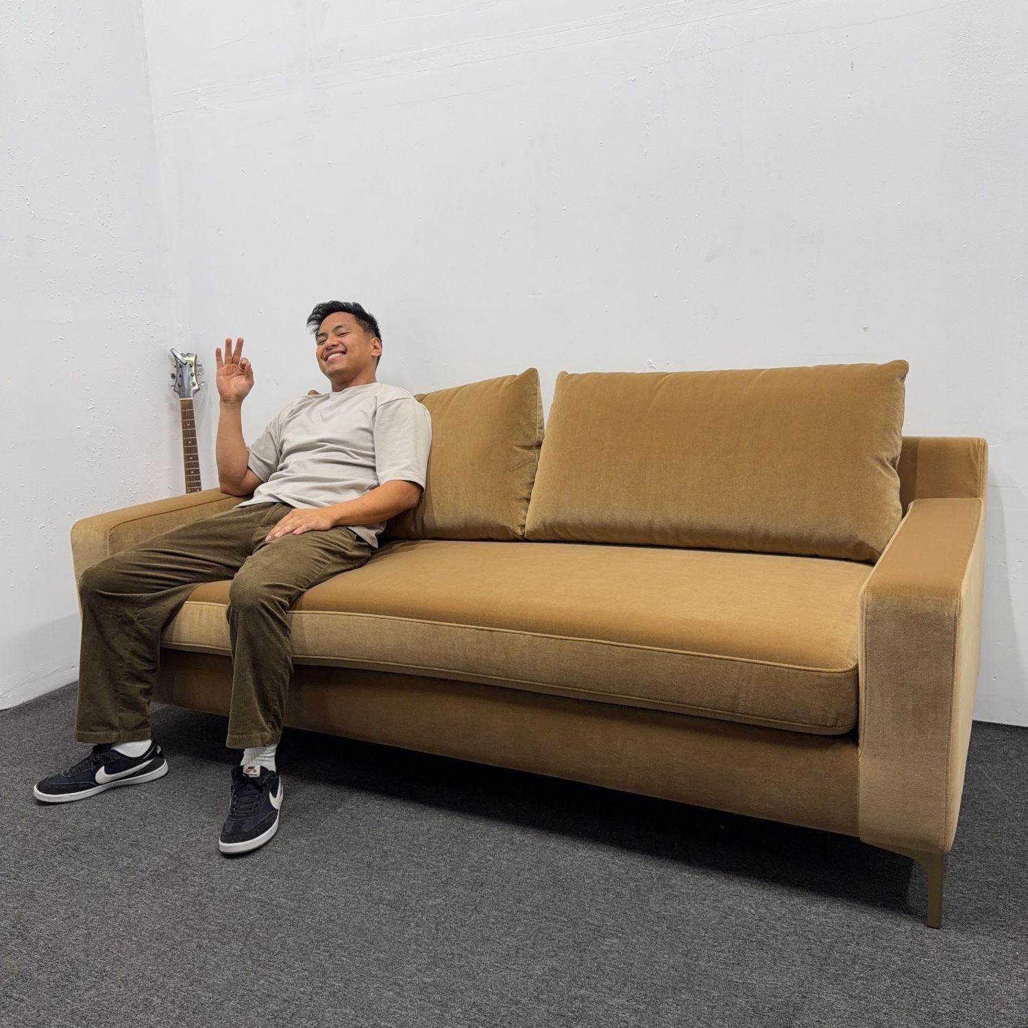 Unboxed: 🟡 Marigold Sloan Fabric 2-Seat Sofa (Brand New) - Performance Velvet, Brass Legs - Deliver