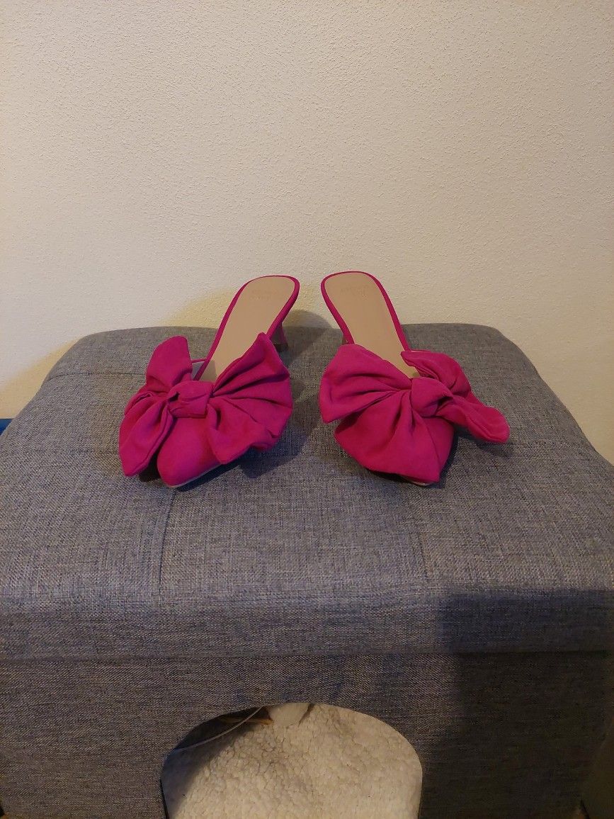 Fuschia Bow Open Back Kitten Heel