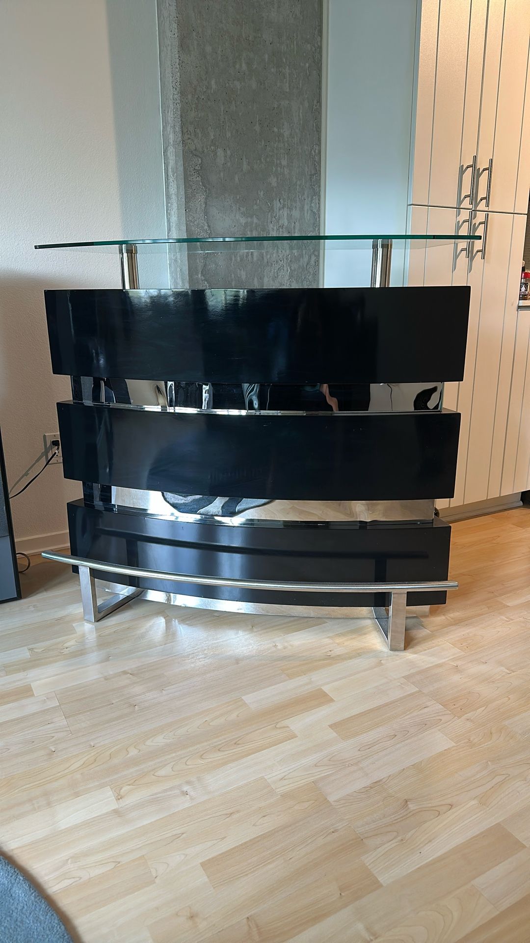 Xenia Wooden & Stainless Steel Bar w/ Glass Top - OBO