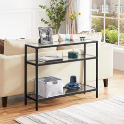 39.5" Console Table with 3 Storage Shelves,Tempered Glass Sofa Table, Modern Entryway Tables with Metal Frame for Hallway Living Room Bedroom, Easy As
