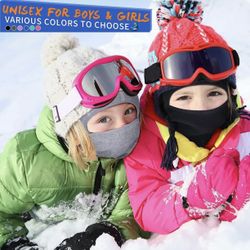 Kids Balaclava Ski Mask 2 Pack, Winter Hat Face Cover Neck Warmer for 3-15 Boy Girl, Full Face Masks for Skiing Cycling
