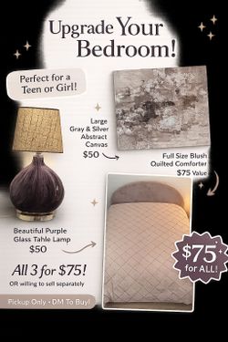 Upgrade bedroom, Bed Full, with drawers, art, lamp purple silver gray