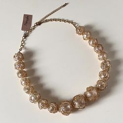 Faux Pearl Wire Basket Necklace NWT