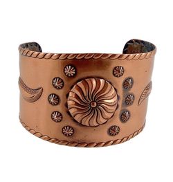 1960s Wide Unisex Cuff Bracelet,  Repousse Copper Reverse Hammering Southwestern