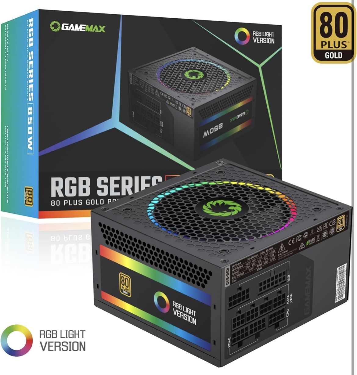 GAMEMAX 850W 80 Plus Gold Power Supply, ATX 3.0 & PCIE 5.0 Ready, 100% Japanese Capacitors