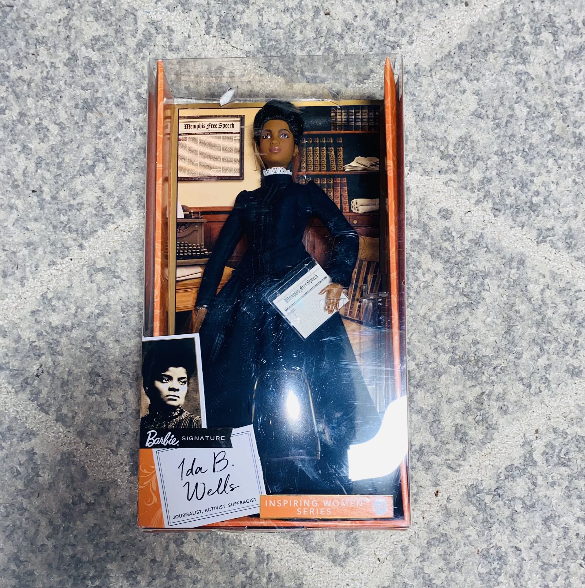 Barbie Inspiring Women Doll, Ida B. Wells Collectible with Blue Dress and Newspaper Accessory