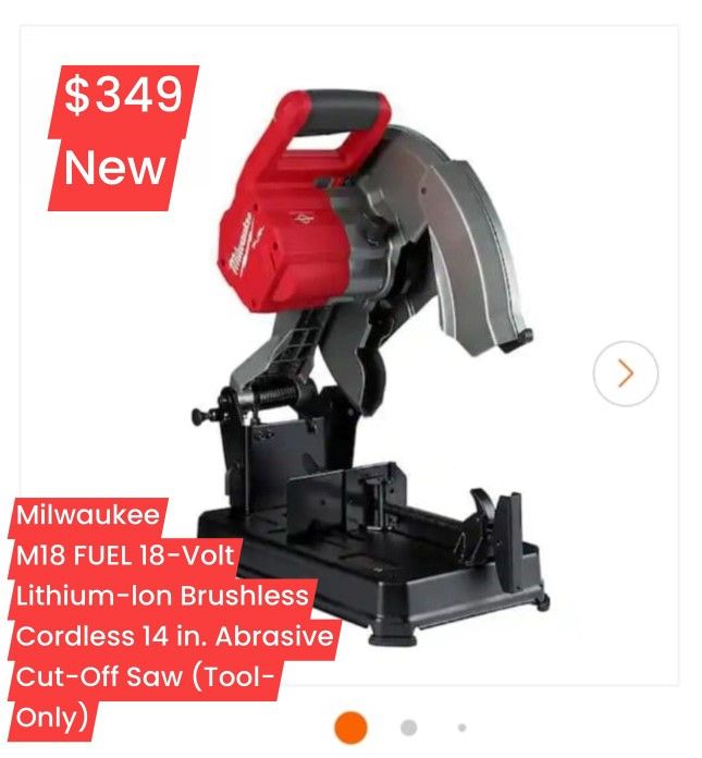 Milwaukee
M18 FUEL 18-Volt
Lithium-Ion Brushless
Cordless 14 in. Abrasive
Cut-off Saw (Tdol-
Only)