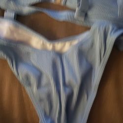  Women's Straps Textured Ribbed Front Closure High Cut Bikini Set Swimsuit