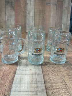 Set of 6 Weihenstephan German Glass Beer Steins/Mugs - 6” Tall