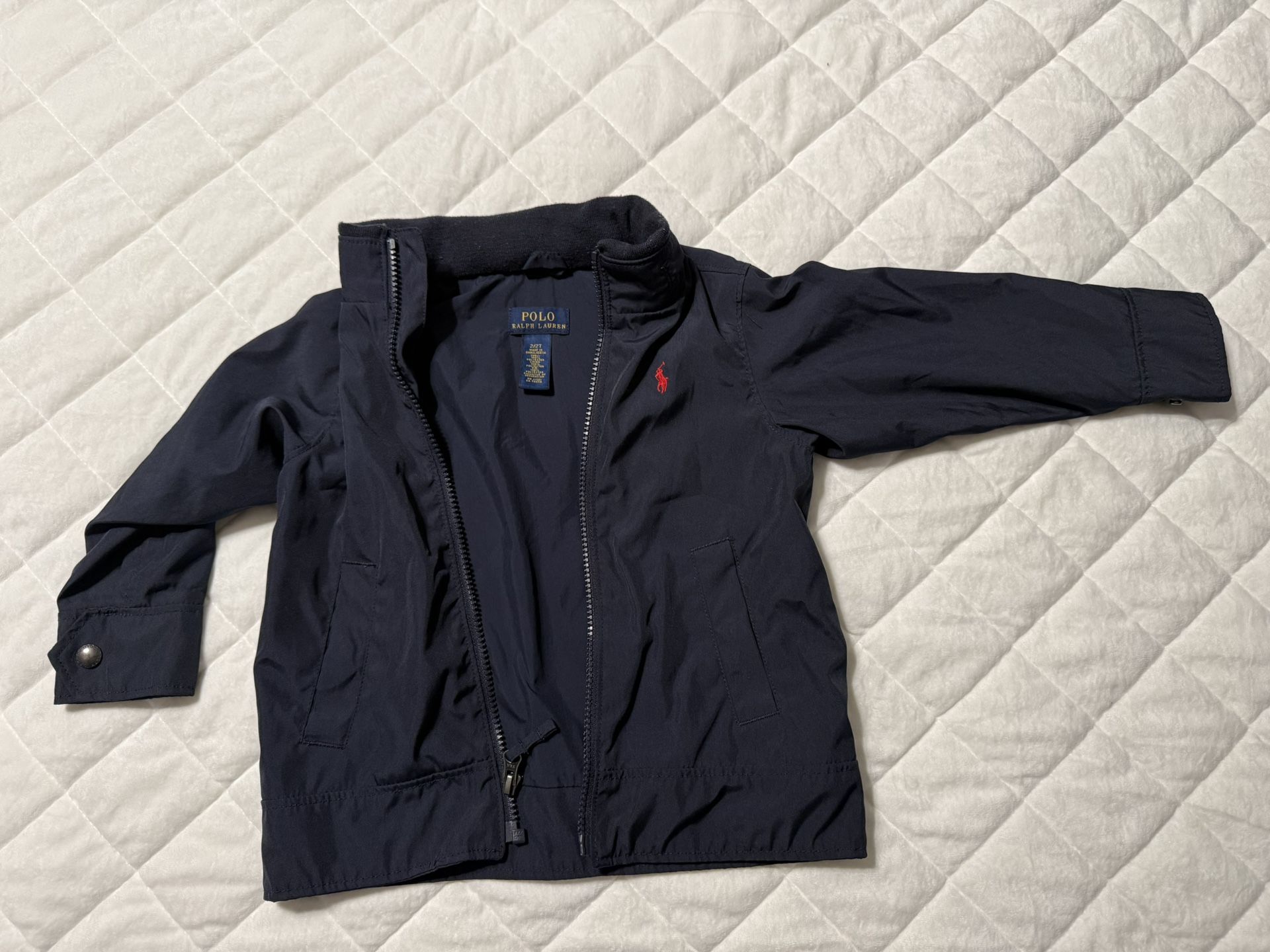 Kids Navy Blue Winter Jacket With Hoodie, Ralph Lauren