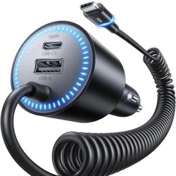 Rocoren 200W Car Charger USB C Fast Charge,Super Fast for iPhone 17 16 15 Pro Max Car Charger with 5.2Ft Type C Coiled Cable for MacBook Pro Air Lapto