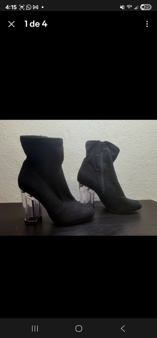Two Pairs Of Charlotte Russe Chunky Clear And Golden High Heel Woman Size 6 Black Side Zipper Side Lace